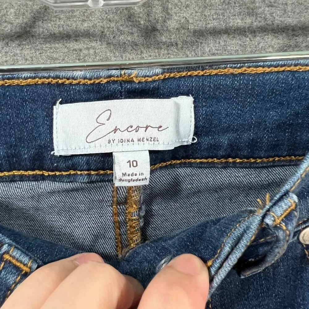 Encore by Idina Menzel Regular High Waisted Crop Jeans Indigo Medium Wash 10
